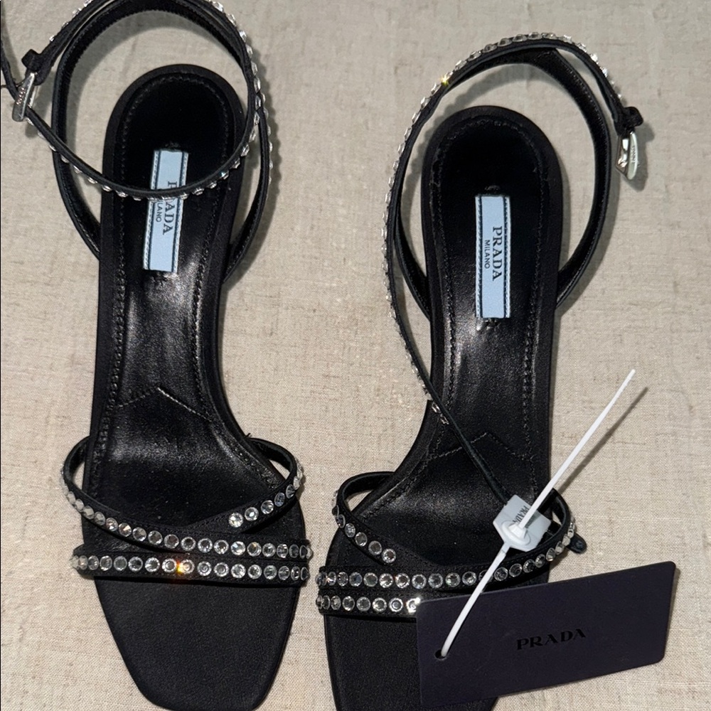 Prada Black High-Heeled Slingback Heels with box and dust bags